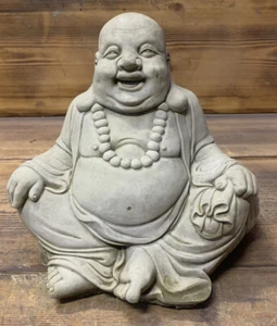 STONE GARDEN SMALL SITTING HAPPY BUDDHA STATUE ORNAMENT - Picture 1 of 5