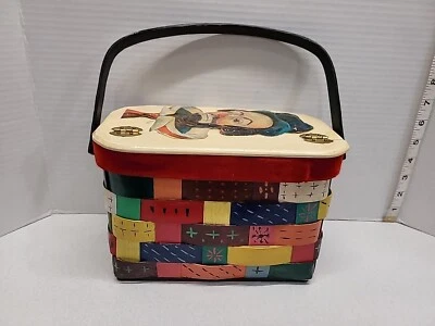 Cartera payaso mimbre decoupage vintage hecha a mano con asa forrada de terciopelo 10" x 10" Foto 1 de 4