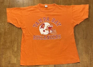 Vintage 80s Tampa Bay Buccaneers T Shirt Champion Fits M/L NFL Orange Creamsicle - Picture 1 of 8