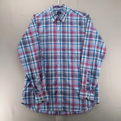Tailorbyrd Shirt Mens L White Purple Blue Plaid Long Sleeve Cotton Button Up - Imagem 1 de 4