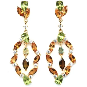 Thai Handmade 4 x 6 mm. Green Peridot, Tourmaline, Citrine & Zircon Earrings - Picture 1 of 4