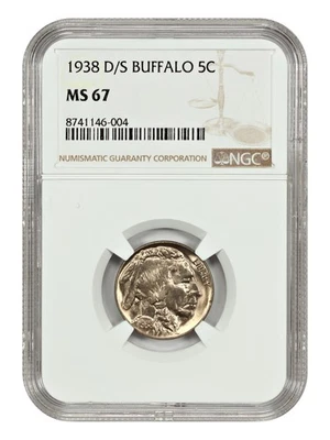 1938-D/S 5C Buffalo NGC MS67 - Buffalo Nickel - Popular Variety - Image 1 of 4
