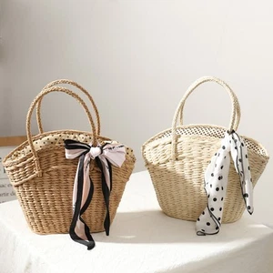 UK Lady Straw Woven Basket Handbag Braided Handmade Shoulder Market Bag Casual - Picture 1 of 10