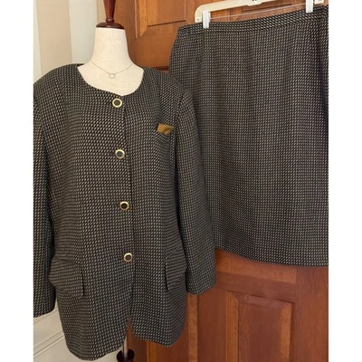 Traje Falda Emily 2 Piezas Tweed Mezcla Lana Mujer Talla 20W Marrón/Gris Carrera Madura Foto 1 de 4