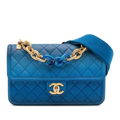 Authenticated Chanel Medium Quilted Caviar Sunset On The Sea Flap Blue - Image 1 of 4
