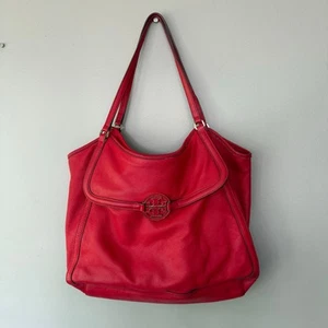Tory Burch Large Red Amanda Easy Tote Bag Leather Handbag Shoulder Gold Boho - Picture 1 of 19
