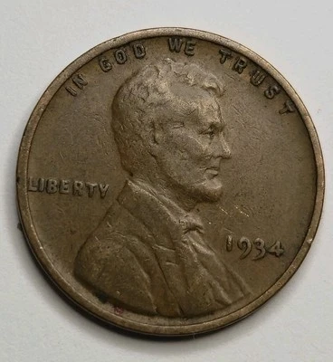 Centavo de trigo DDO LINCOLN 1934 (doblación de confianza y fecha) error, variedades, 1 centavo Foto 1 de 4