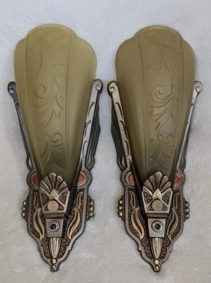 Apliques Art Deco de la década de 1930 de GLOBE L.F. Co. EXCELENTES-cableados Foto 1 de 4