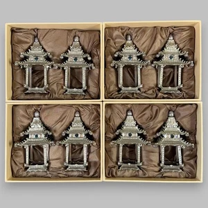 Set of 8 L’OBJET Pagoda Napkin Jewels Holders Silver Plated Crystals Pearls READ - Picture 1 of 14