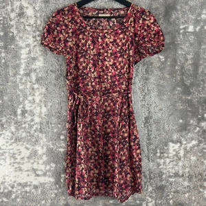 Tulle Sz S Abstract Tie Mini Flare Dress Multi Colored Short Sleeve Pullover Zip - Picture 1 of 10