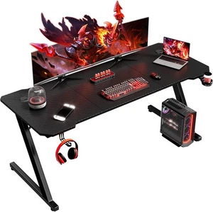 160cm Gaming Desk Computer Table Workstations Cup Holder & Headphone Hook Black - Picture 1 of 6