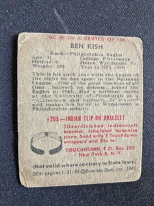 Tarjeta de fútbol americano Bowman 1948 # 88 Ben Kish - Philadelphia Eagles (P) - Imagen 1 de 2