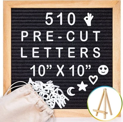 10x10" Black Felt Letter Board 510 Pre-Cut Letters, Numbers & Emojis +Canvas Bag - Image 1 of 4