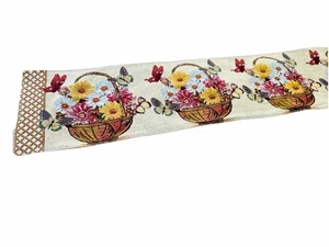 Gobelin Blumen Körbe Schmetterlinge Tischläufer 71” X13” 33,02 cm X 182,88 cm - Bild 1 von 7
