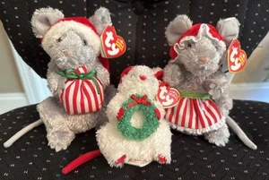 VTG 3 CHRISTmas Ty Beanies Jinglemouse & Janglemouse & Garlands Jingle Beanie EC - Picture 1 of 23