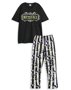 Conjunto de pijama de pierna larga manga corta con logotipo negro Beetlejuice para hombre - Imagen 1 de 8