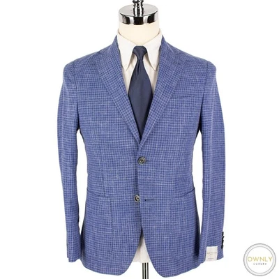 NWT CURRENT Jack Victor Blue Wool Cotton Checked Static Patch Pkts Jacket 36S - image 1 of 4