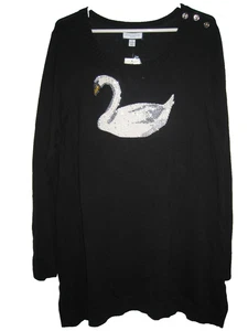 Charter Club Pullover Schwan verziert Pailletten lang Damen 1X NEU - Bild 1 von 4