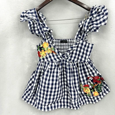 ZARA женщина блузка женщин XS блестки бисером птицы имбирь тихий коттеджкор богемное - Изображение 1 из 4