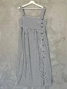 Anthropology Maeve Dress Fowler Midi Black Stripe Size Large Coastal Side Button - Picture 1 of 10