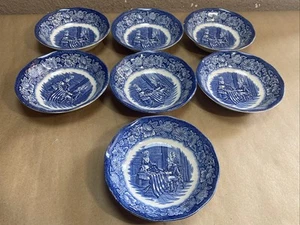 LIBERTY BLUE Betsy Ross ~ Berry Fruit Dessert 5" ciotole Staffordshire (set di 7) - Foto 1 di 19