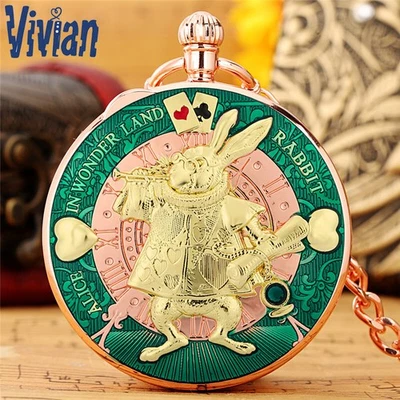 Retro Unique Rabbit Quartz Pocket Watch with Song Musical Watches Pendant Chain - Image 1 of 4