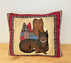 Handmade Cat Theme Throw Pillow Quilted Country Decorative
