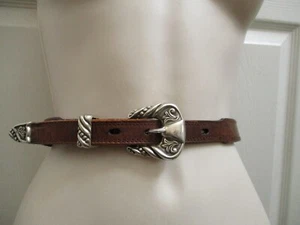 NOCONA Women's Waist Belt Brown Ornate Silver Hardware Vintage Fits 27-31 inch - Picture 1 of 16