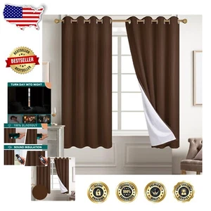 Elegantes cortinas opacas de lino marrón chocolate 52x63 - 2 paneles con ojales - Imagen 1 de 9