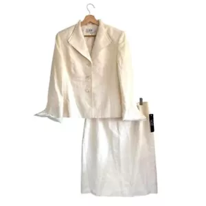 LE SUIT CREME BUTTON DOWN BLAZER ANZUG SET SCHULTERHOSE BLEISTIFTROCK 16 P - Bild 1 von 8