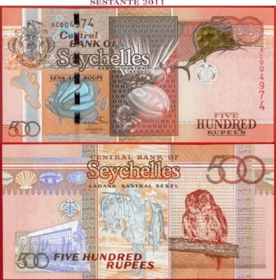 SEYCHELLES 500 RUPEES 2011 P 45 UNC free shipping from 100$ - Image 1 of 3