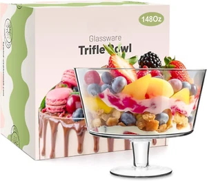 148oz Trifle Bowl with Pedestal, Modern Glass Round Party Dessert Display Stand - Picture 1 of 6