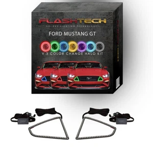 Kit halo LED de montaje en superficie multicolor RGB para faros Ford Mustang 2018-2023 - Imagen 1 de 11