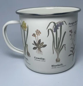 Plow & Hearth Wildlife Flowers Enamel 16oz Coffee Mug Tea Cup Botanical Garden - Picture 1 of 6