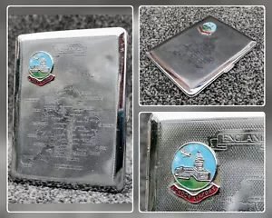 1960s KINCRAFT Chrome Metal Cigarette Case, London Airport Engraved England Map - Picture 1 of 14