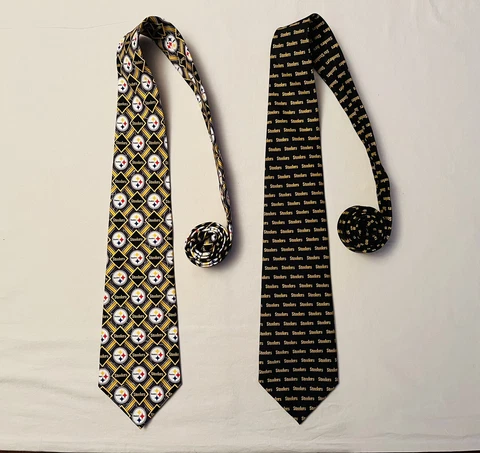 Pittsburgh Steelers Neck Tie Lot of 2 Mens Black Gold Silk NFL Team Logo Cover