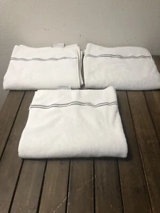 RESTORATION HARDWARE HOTEL SATIN STITCH COTTON BATH TOWELS 3Pc WHITE TURKEY EUC - Picture 1 of 11