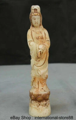 Jarrón chino antiguo de 8" tallado en jade dorado Kwan-yin Guan Yin escultura de diosa Foto 1 de 4