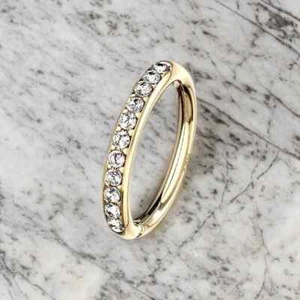 Clicker Hinged Hoop With Side setting Natural Diamonds 14K Solid Yellow Gold - Picture 1 of 8
