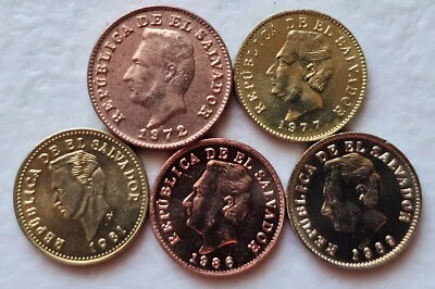 El Salvador 1 centavo sin circular, lote de 5 años diferentes Foto 1 de 2