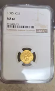 1885 Gold $1 Liberty - MS61 - NGC - Rotated Dies - Picture 1 of 4