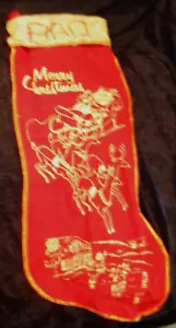 Vintage roter Filz Weihnachtsstrumpf Weihnachtsmann Rentier Spielzeugland 25" - Bild 1 von 2