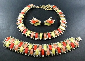 Vintage CORO mehrfarbig mehrfarbig Thermoset Halskette Armband Ohrringe Set (MY - Bild 1 von 9