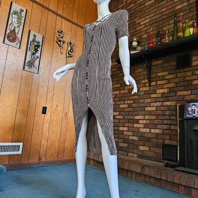 Vestido De Colección 80 Sassy Power Boss Rayas Verticales Volup Bodycon Secretaria M/L Foto 1 de 4