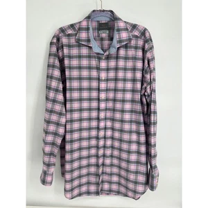 Thomas Dean Plaid Button Up Shirt Long Sleeve Patterned XXL Pink Blue Black - Picture 1 of 7
