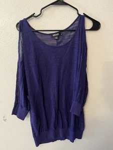 DKNY Blue Cotton Blend Fine Knit Split Sleeve Tunic Jumper Sweater M - Picture 1 of 6