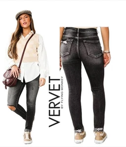Pantalones de mezclilla ajustados desgastados de tiro alto negros Vervet by Flying Monkey para mujer talla 25 - Imagen 1 de 14