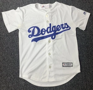 Los Angeles Dodgers Jersey Youth Small Size 8 white baseball majestic Button Up - Picture 1 of 12