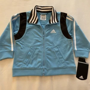 VTG NWT ADIDAS UNISEX TODDLER TRACK JACKET BLUE BLACK WHITE SIZE 18m  ZIP FRONT - Picture 1 of 9