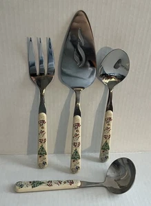 Vtg International Country Christmas 4 Piece Hostess Set Stainless Flatware - Picture 1 of 12